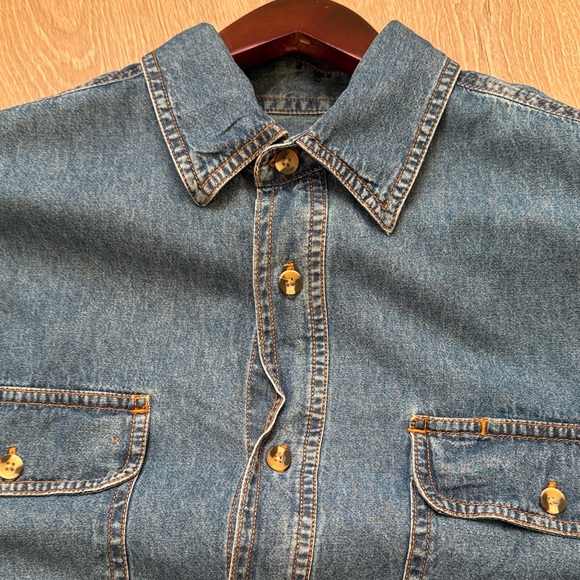 Denim Blue Casual Button-Down Shirt 100% Cotton - Picture 10 of 11